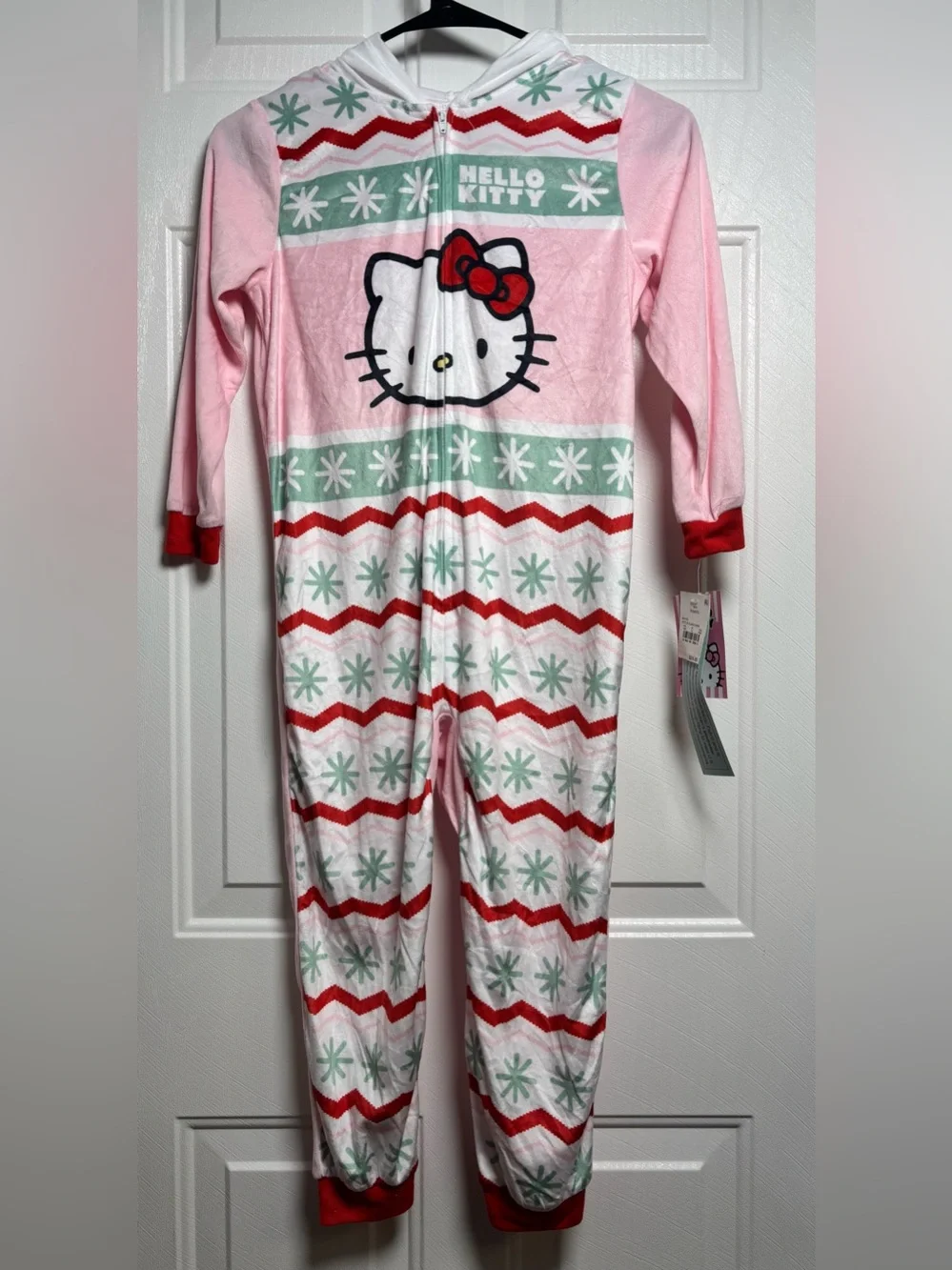 Hello Kitty Pink, Red & Mint Hooded Kids One-Piece Pajama Set